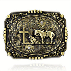 Vintage Western Cowboy Belt Buckle Cross Horse Novelty Belt Buckle