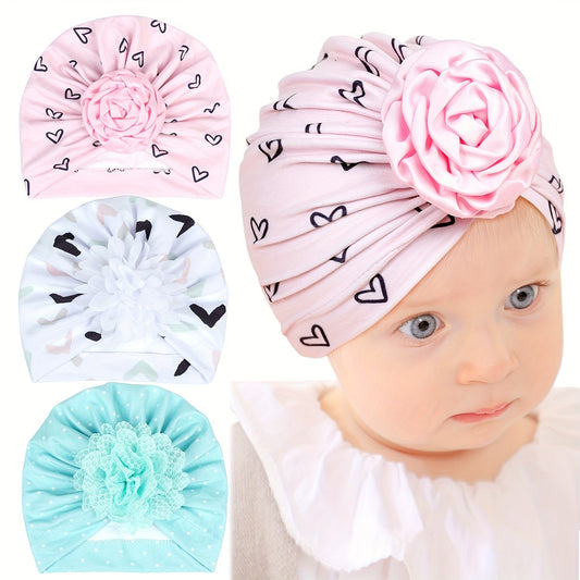Baby Beanie Turban Hat With Flower For Four Seasons