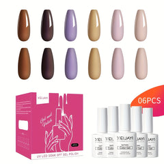 6 Colors Gel Nail Polish Starter Kit Nude Brown Purple Collection