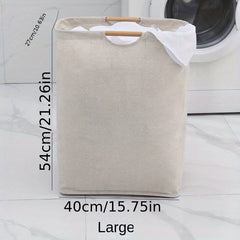 Large Laundry Storage Basket Wooden Handle Foldable Portable Household Organizer