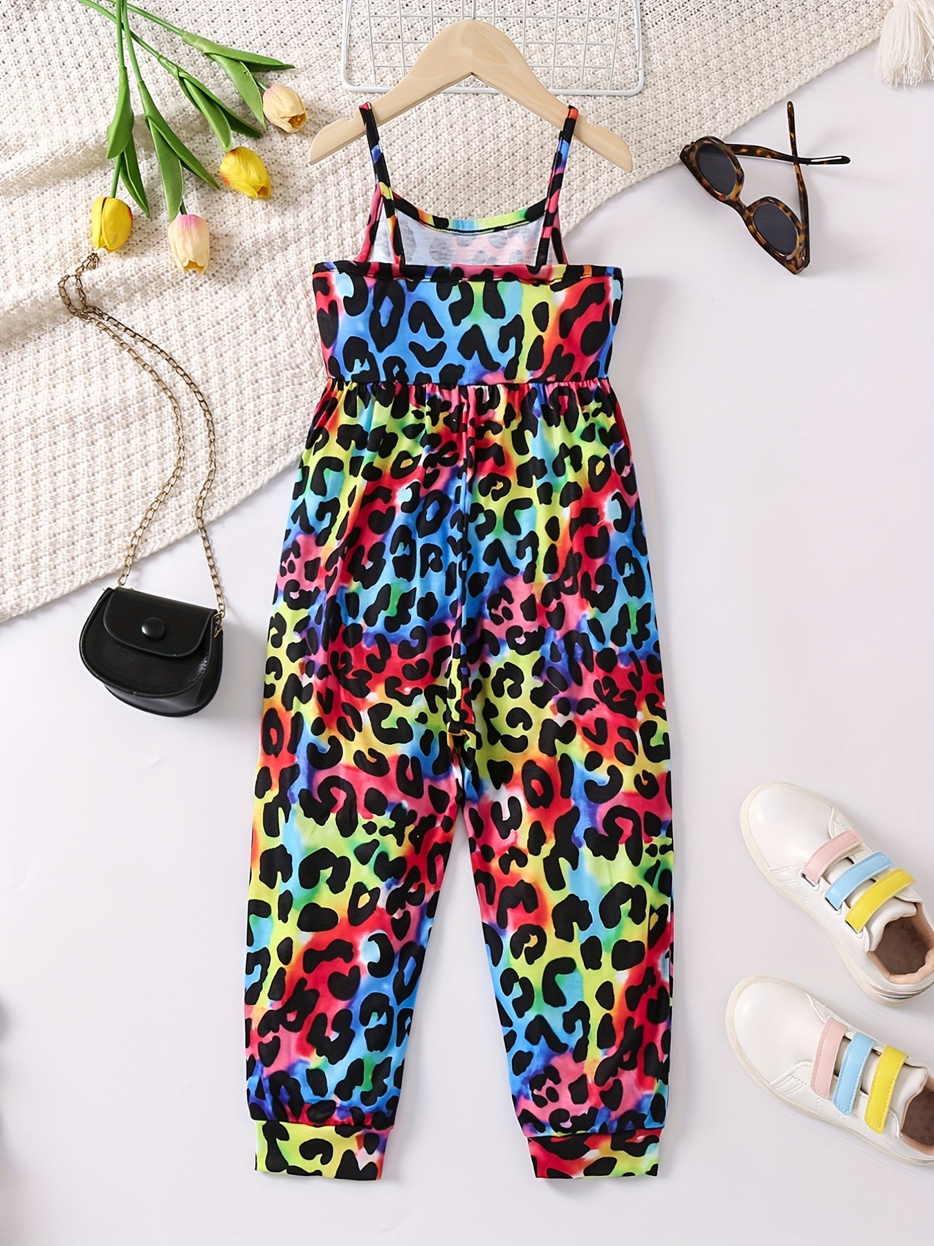 Girls Leopard Print Long Jumpsuit
