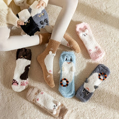 8 Pairs Cartoon Animal Print Fuzzy Warm Socks Women's Stockings