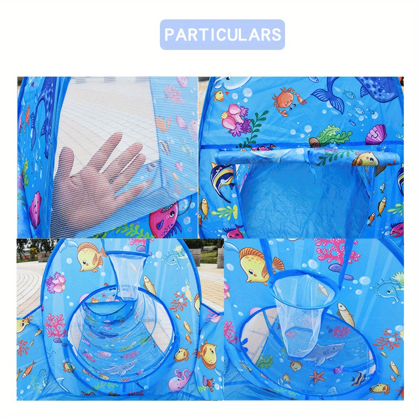 Kids Cartoon Ocean 3-in-1 Tent Game House Indoor Baby Foldable Tent Toy House
