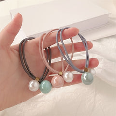 Adjustable Faux Pearl Elastic Rubber Band Solid Hair Tie