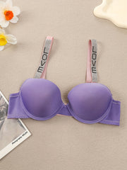 Letter Rhinestone Push Up Bra Comfy & Breathable Lifting Bra