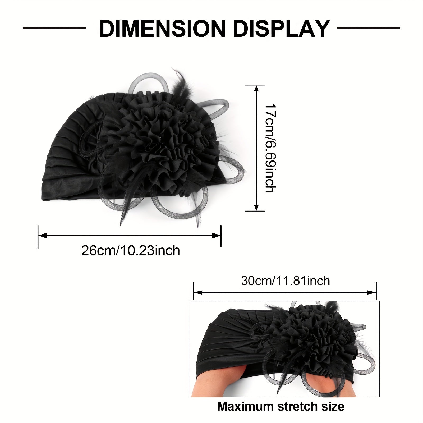 Feather Flower Decor Turban Cap Head Wrap Elastic Beanie Headscarf