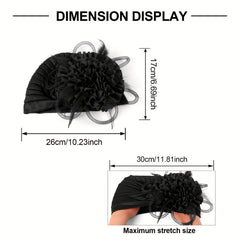 Feather Flower Decor Turban Cap Head Wrap Elastic Beanie Headscarf