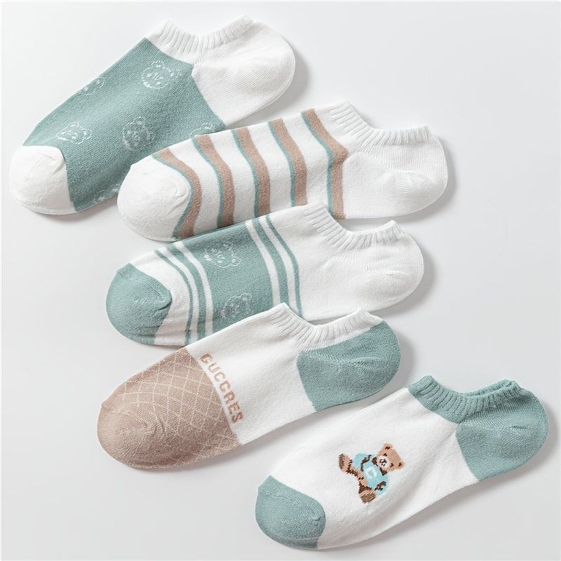 5 Pairs Cartoon Bear Print Ankle Socks Women's Stockings