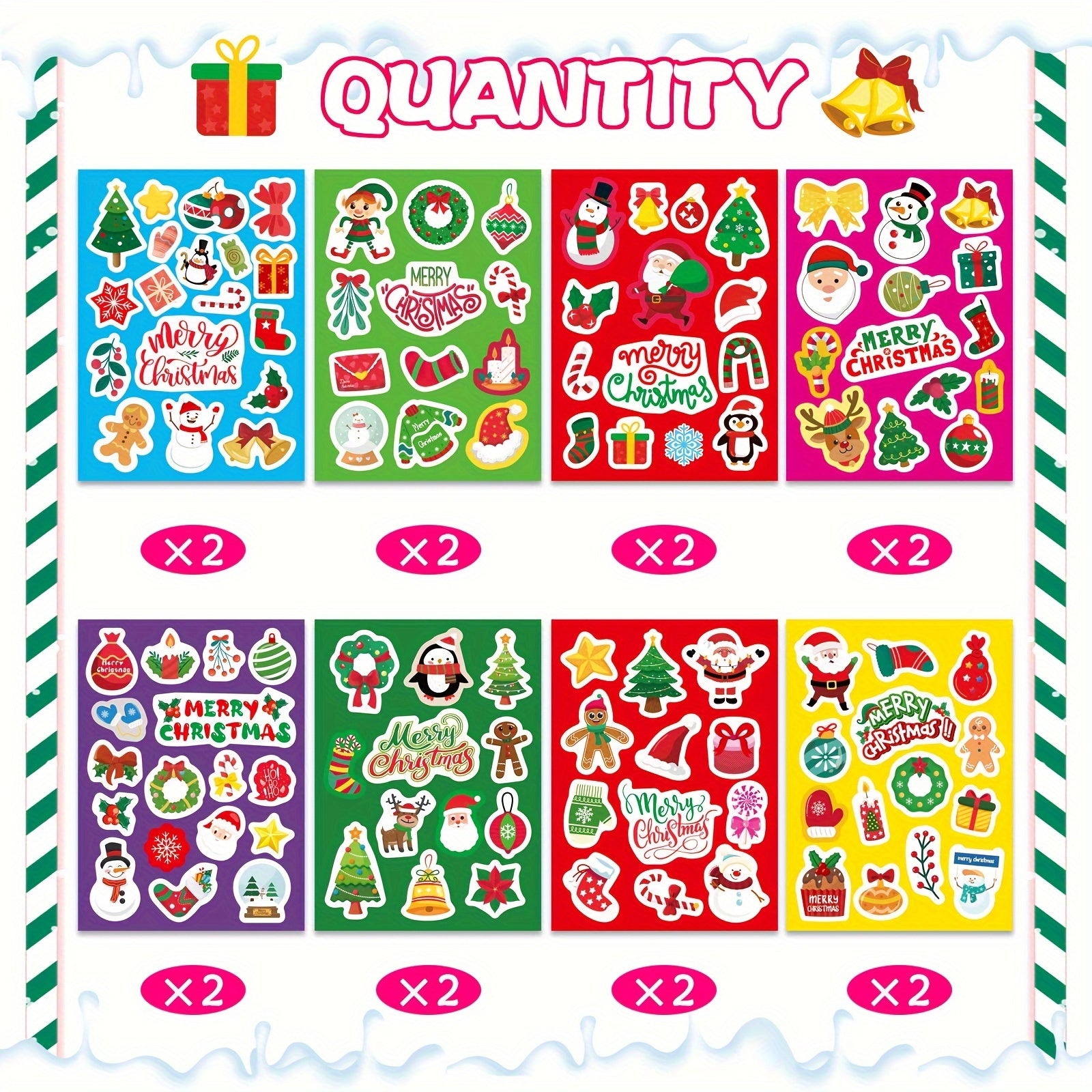 Christmas Sticker Pack Non-Repeating Holiday Designs Self-Adhesive Decals