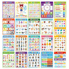 19pcs Educational Learning Charts Set for Classroom Decorations & Teaching Aids