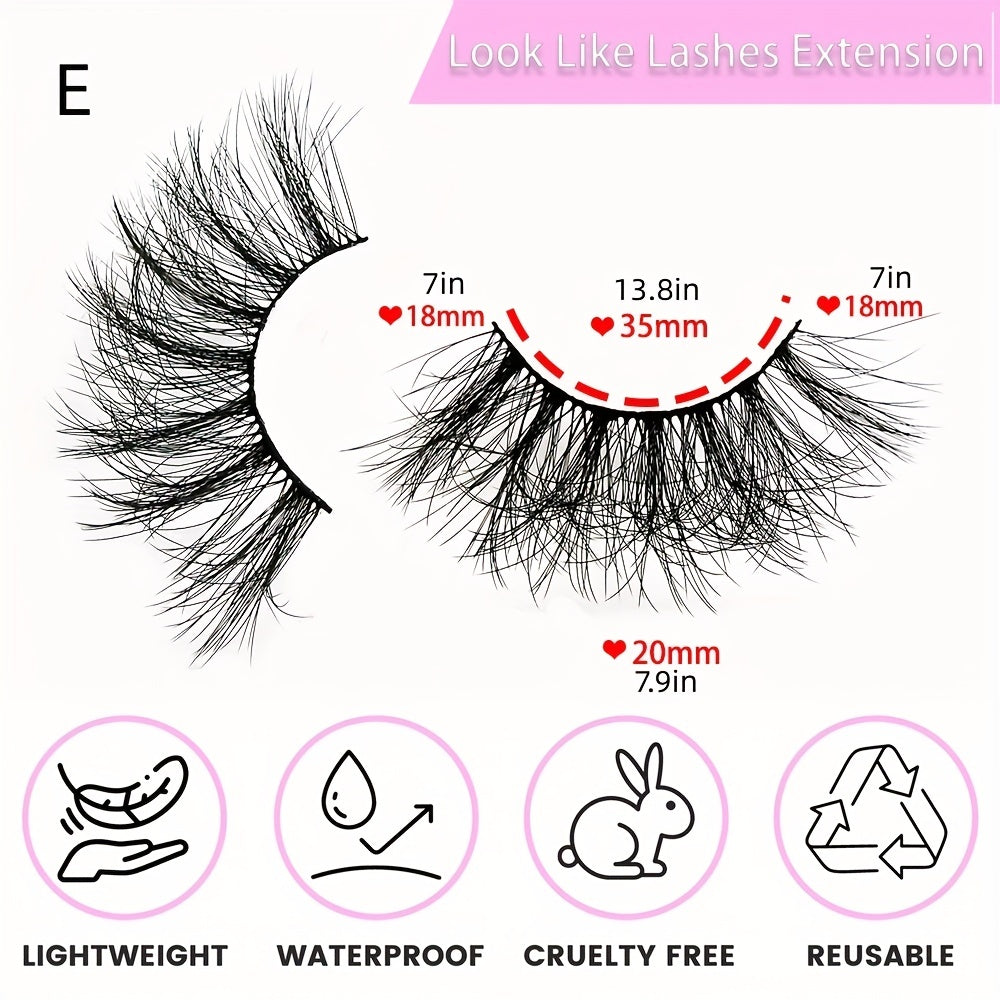 5 Pairs Fluffy Faux Mink Waterproof False Eyelashes - Long Lasting Lashes