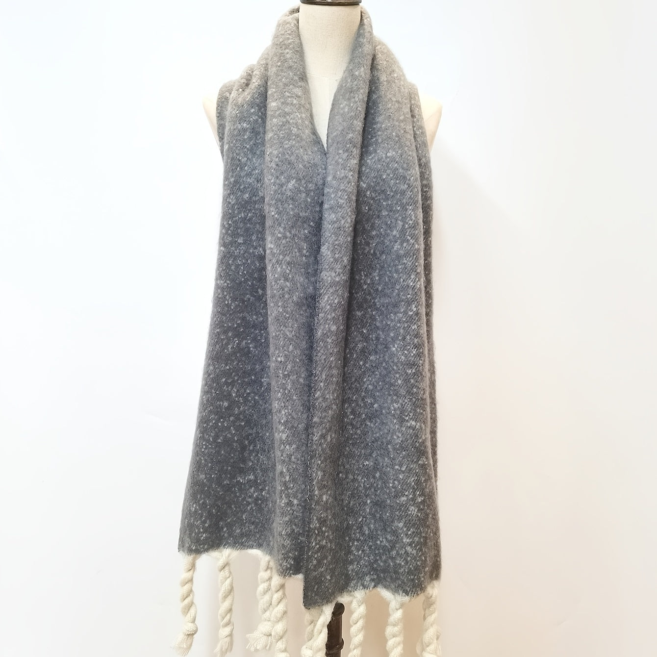 Grey Cashmere Tassel Scarf Winter Shawl