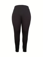  Sexy Pants Solid Beaded Elastic High Rise Side Split Trousers