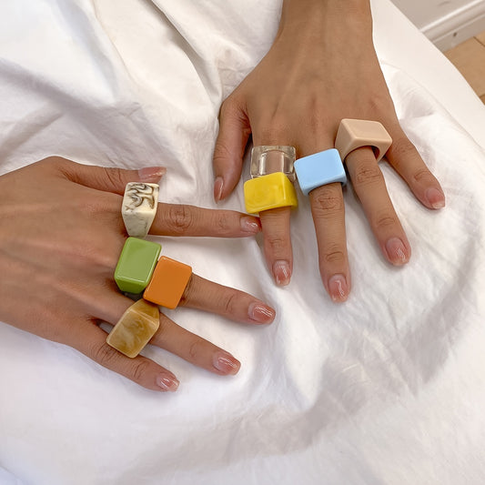 Colorful Square Resin Ring Chunky Stackable Joint Ring