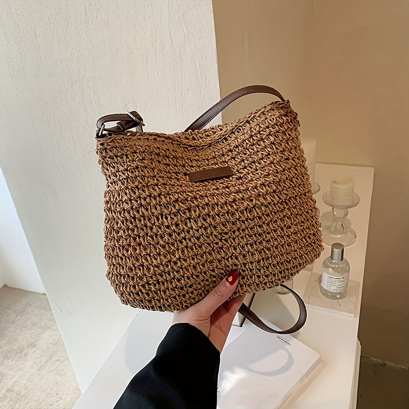 Woven Straw Bag Retro Mini Crossbody Bag for Travel Holiday Beach