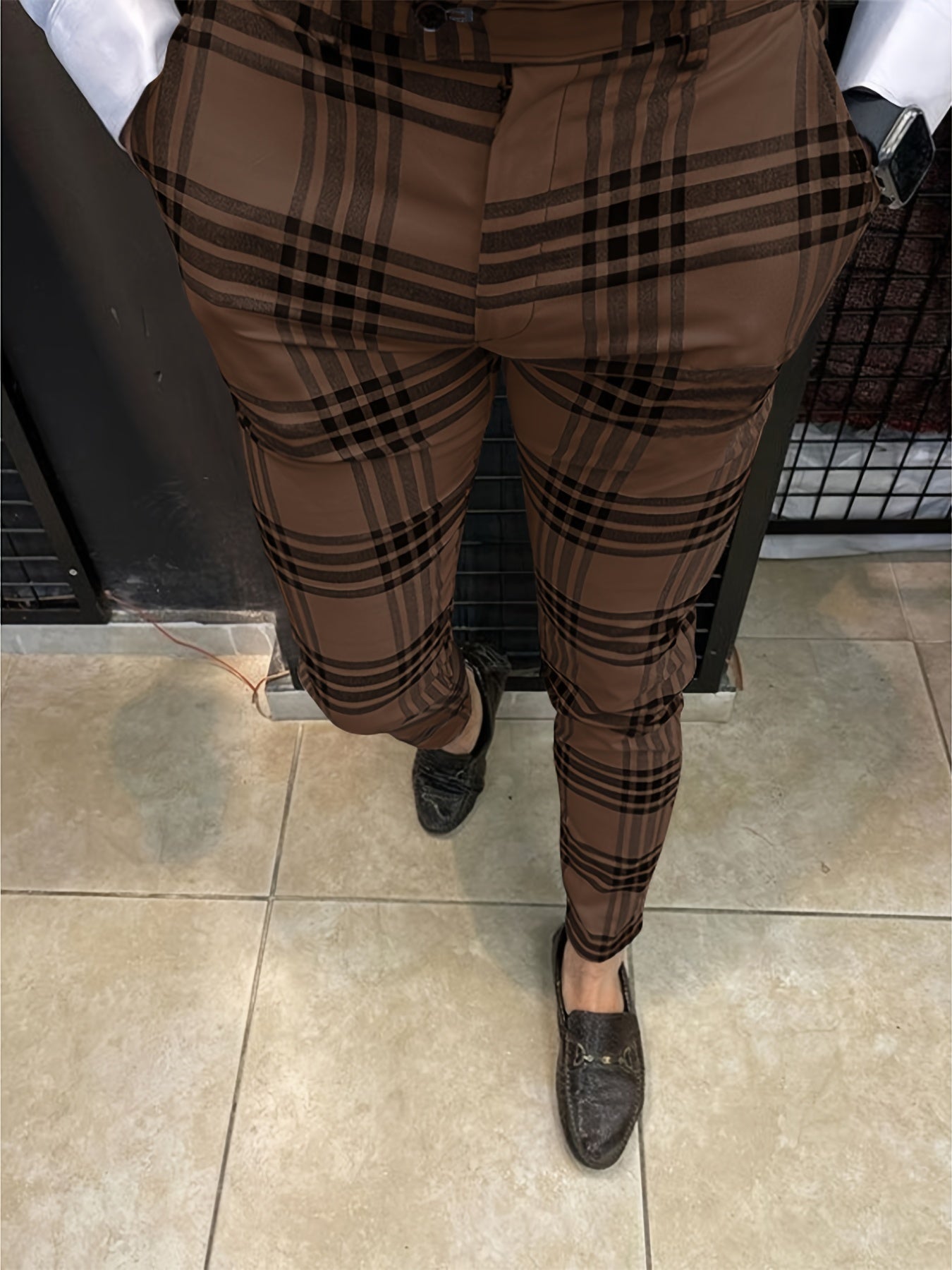 Men's Plaid Tapered Pants Slim Fit Business Pencil Pants