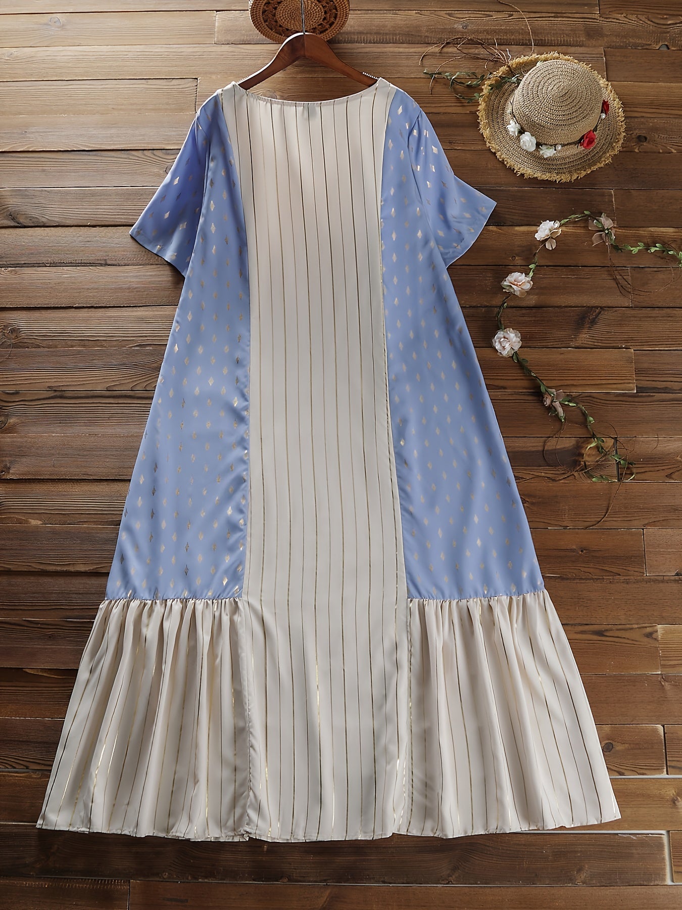  Boho Dress Women's Plus Graphic & Strip Short Sleeve Notched Neck Maxi