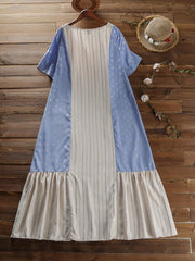  Boho Dress Women's Plus Graphic & Strip Short Sleeve Notched Neck Maxi