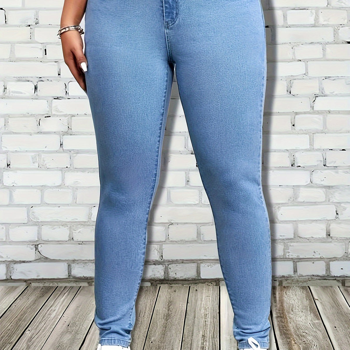 Plus Solid Button Fly High Rise Skinny Jeans