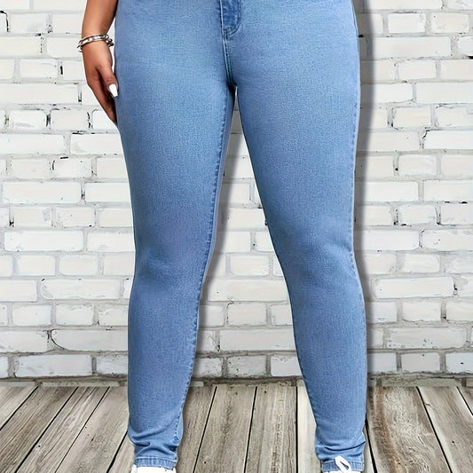 Plus Solid Button Fly High Rise Skinny Jeans