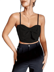 Solid Bow Tie Cami Top Sleeveless Satin Summer Sexy Crop