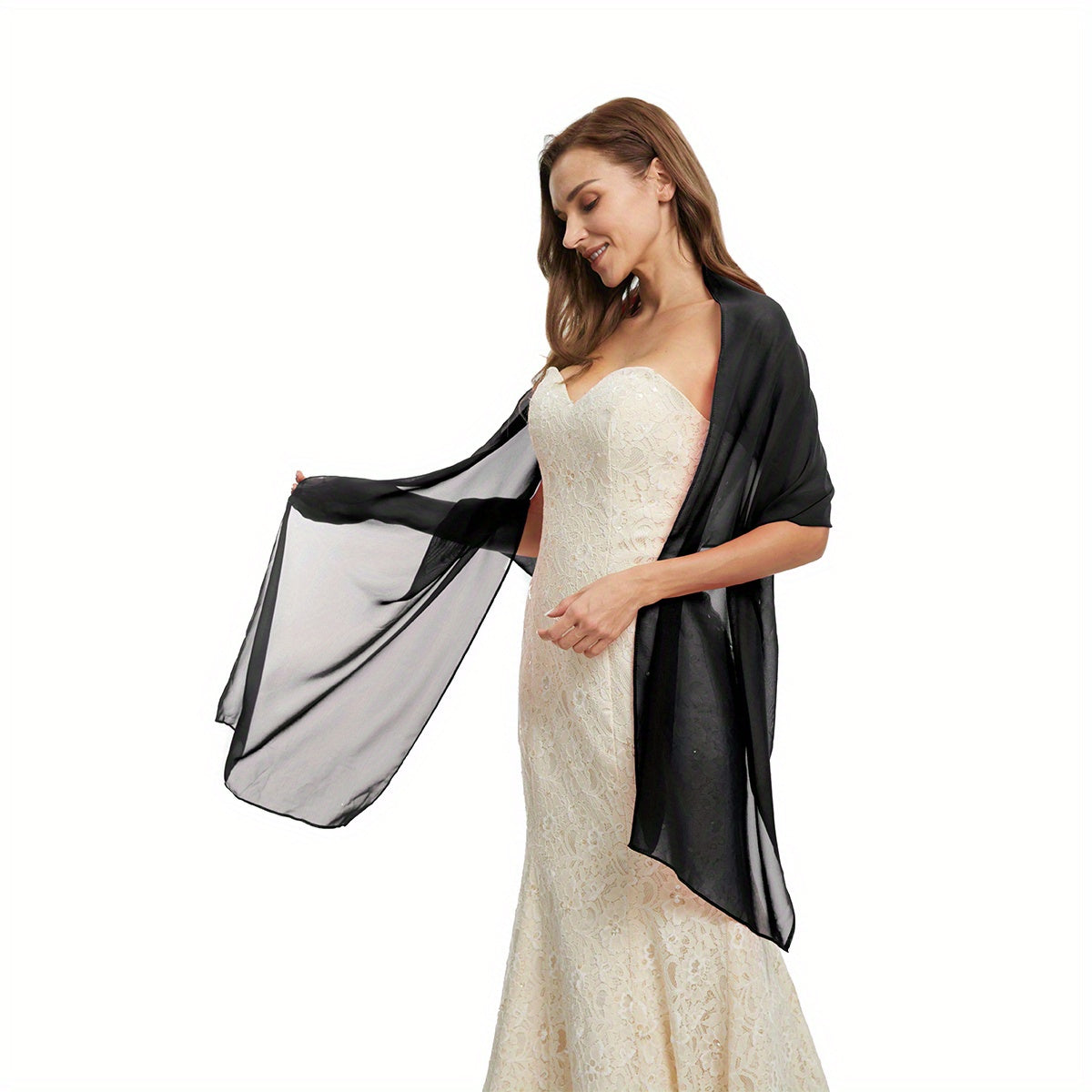 Rhinestone Decor Chiffon Shawl Solid Scarf Thin Breathable Shawl