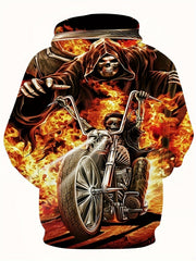 Skeleton Motorcyclist Print Hoodies for Men Graphic Hoodie