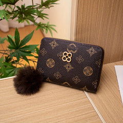 Vintage Zip Around Coin Purse with Pom Pom