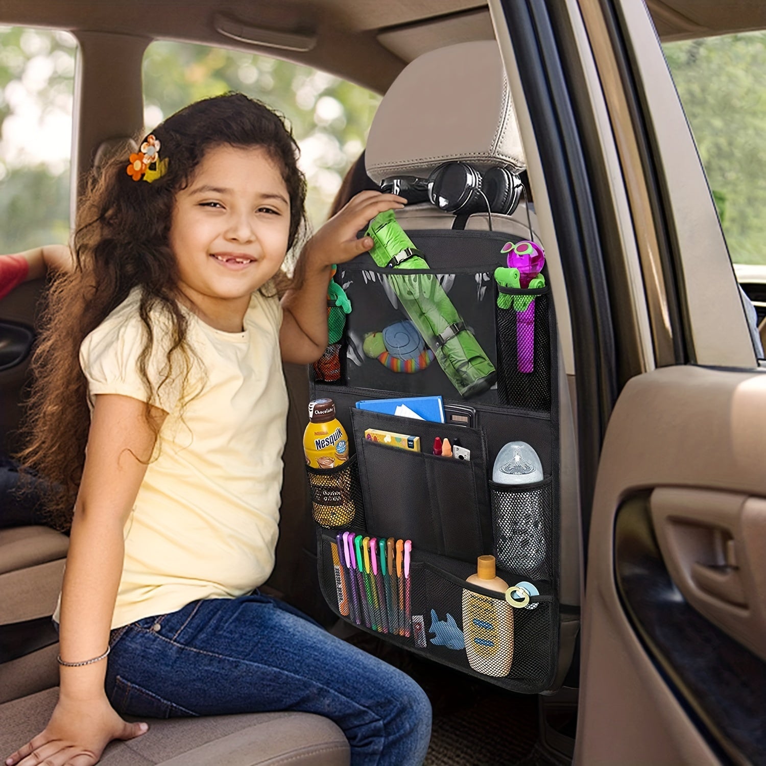 Car Backseat Organizer with Table Holder 9 Storage Pockets