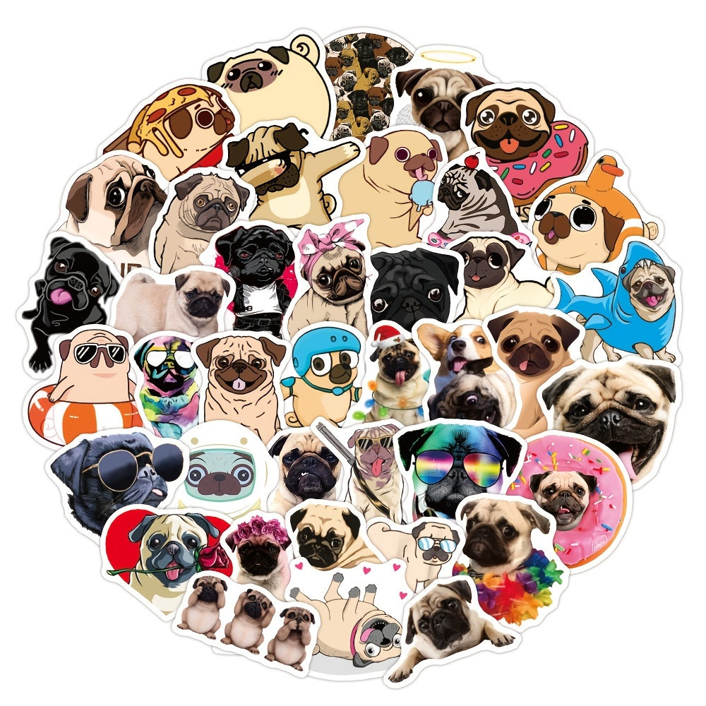 50 Cartoon Animal Pug Doodle Waterproof Stickers DIY Creative Toys