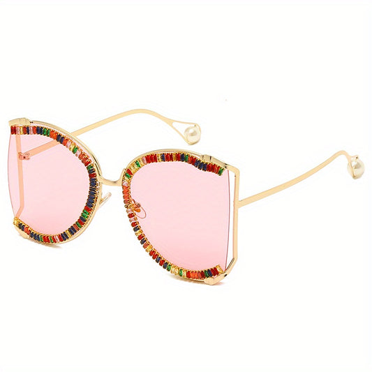 Zircon Decor Hollow Sunglasses Gradient Lens UV400