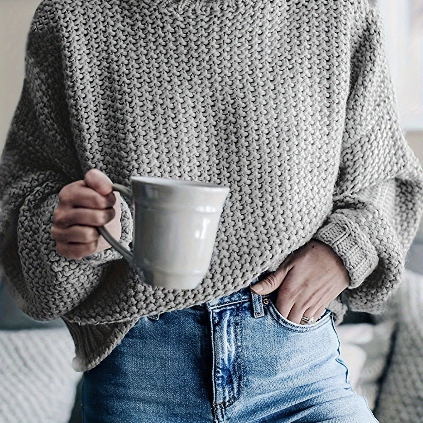  Solid Long Sleeve High Neck Sweater