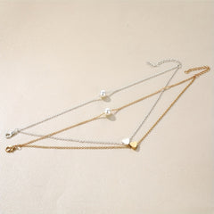 Heart Beads Chain Anklet Double Layered Faux Pearl Ankle Chain