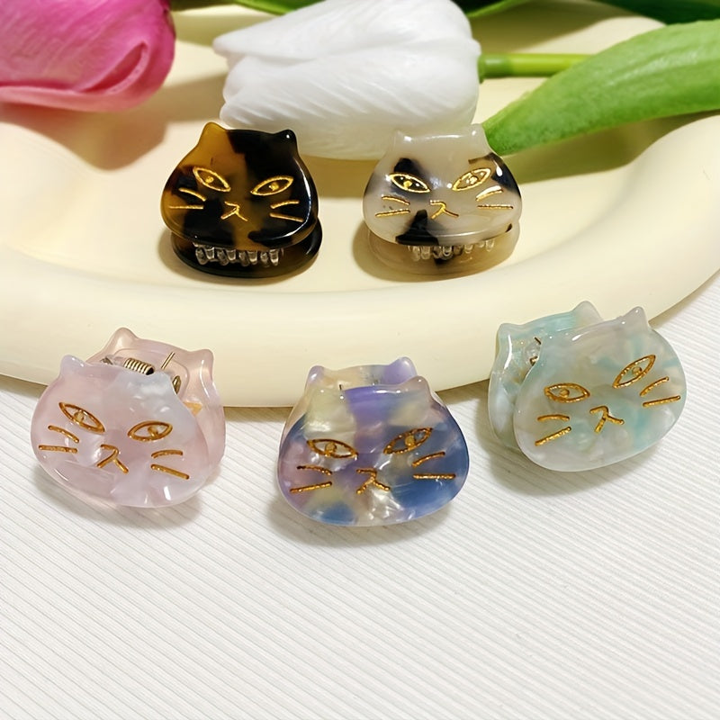 5pcs Mini Cat Shape Hair Claw Acetate Ponytail Holder Hair Accessories
