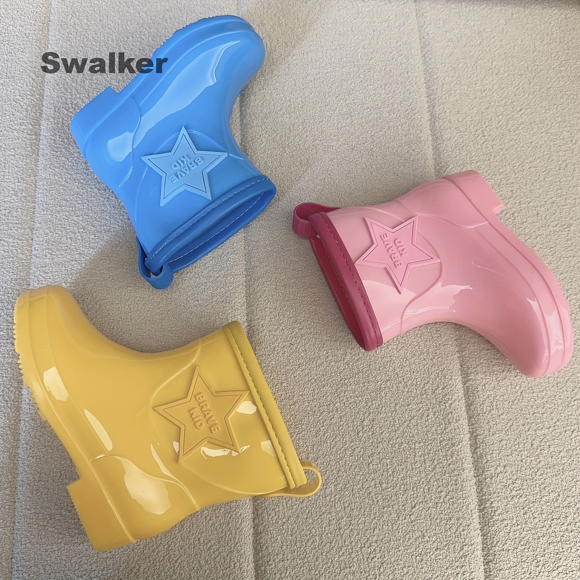 Swalker Star Solid Slip On Rain Boots For Girls Waterproof Non Slip Rain Boots