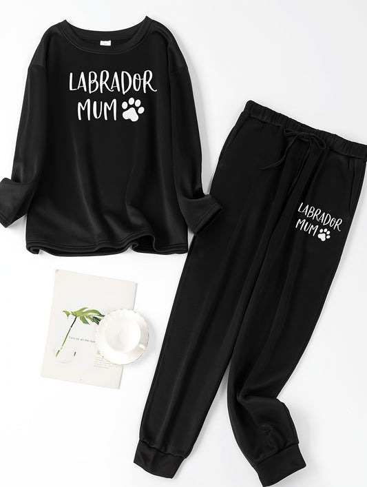 Puppy Print Lounge Set Fleece Lined Top & Joggers Pajamas