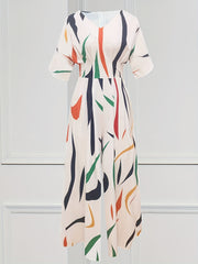 Abstract Print Jumpsuit Casual V Neck Short Sleeve Wide Leg Jumpsuit
