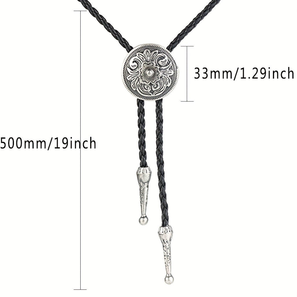 Men's Retro Floral Pattern Bolo Tie Necklace