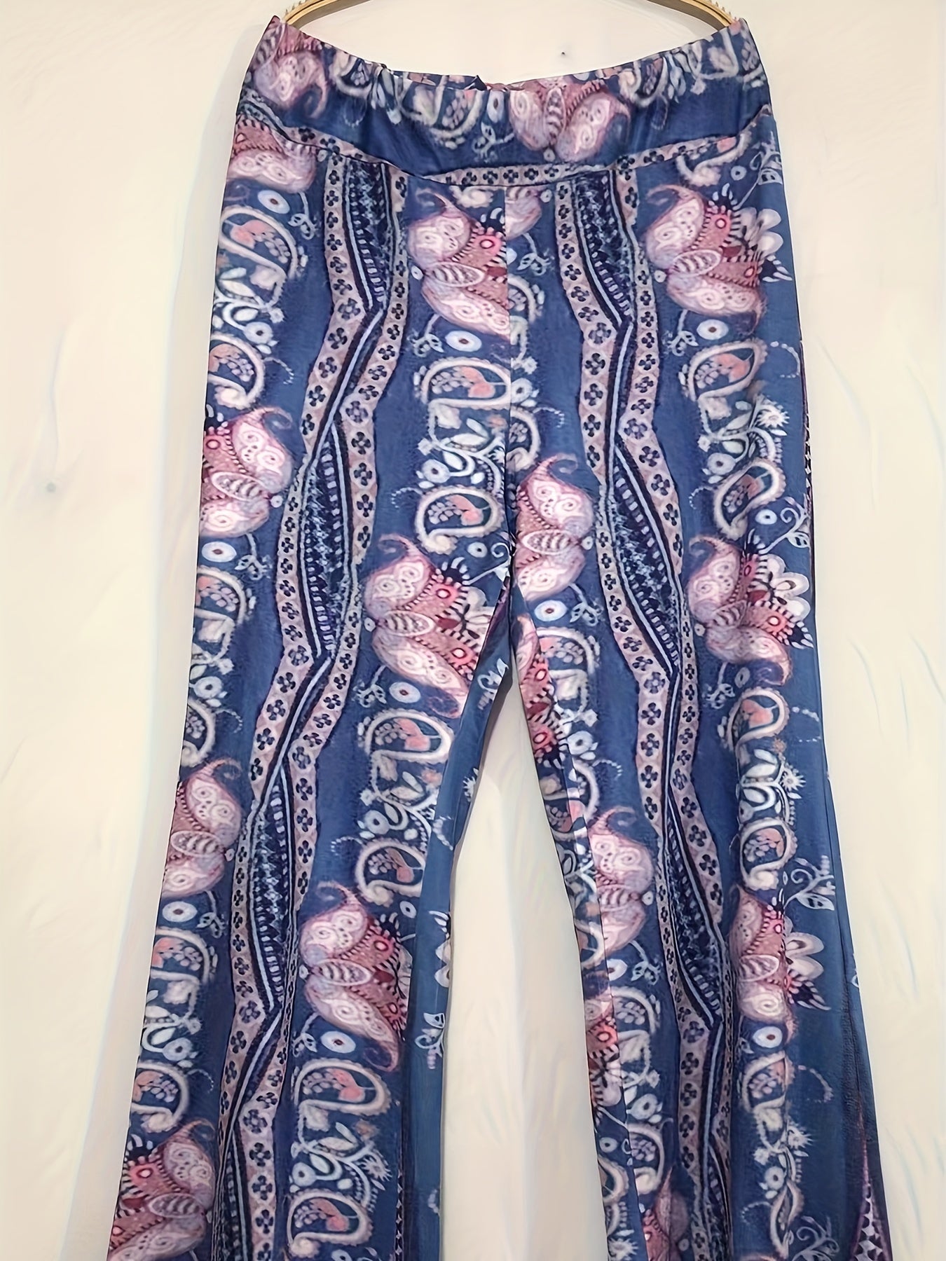 Women's Plus Paisley Floral Print Flared Leg Trousers