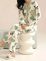 Panda Print Pajama Set Long Sleeve Top & Pants