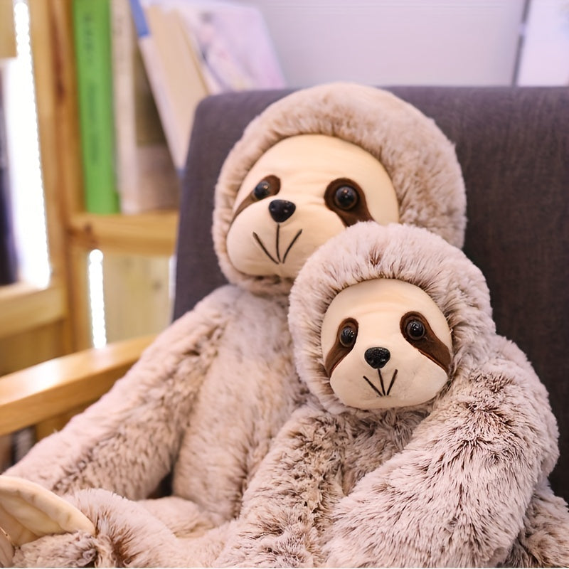 Sloth Plush Toy Soft Polyester Stuffed Animal with Brown Hooded Cuddly Hug