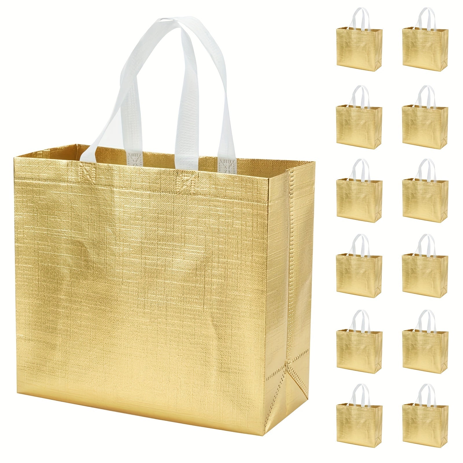 12pcs Golden Reusable Grocery Bags Shopping Tote Bag With Handle