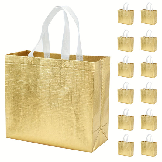 12pcs Golden Reusable Grocery Bags Shopping Tote Bag With Handle