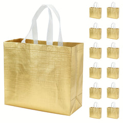 12pcs Golden Reusable Grocery Bags Shopping Tote Bag With Handle