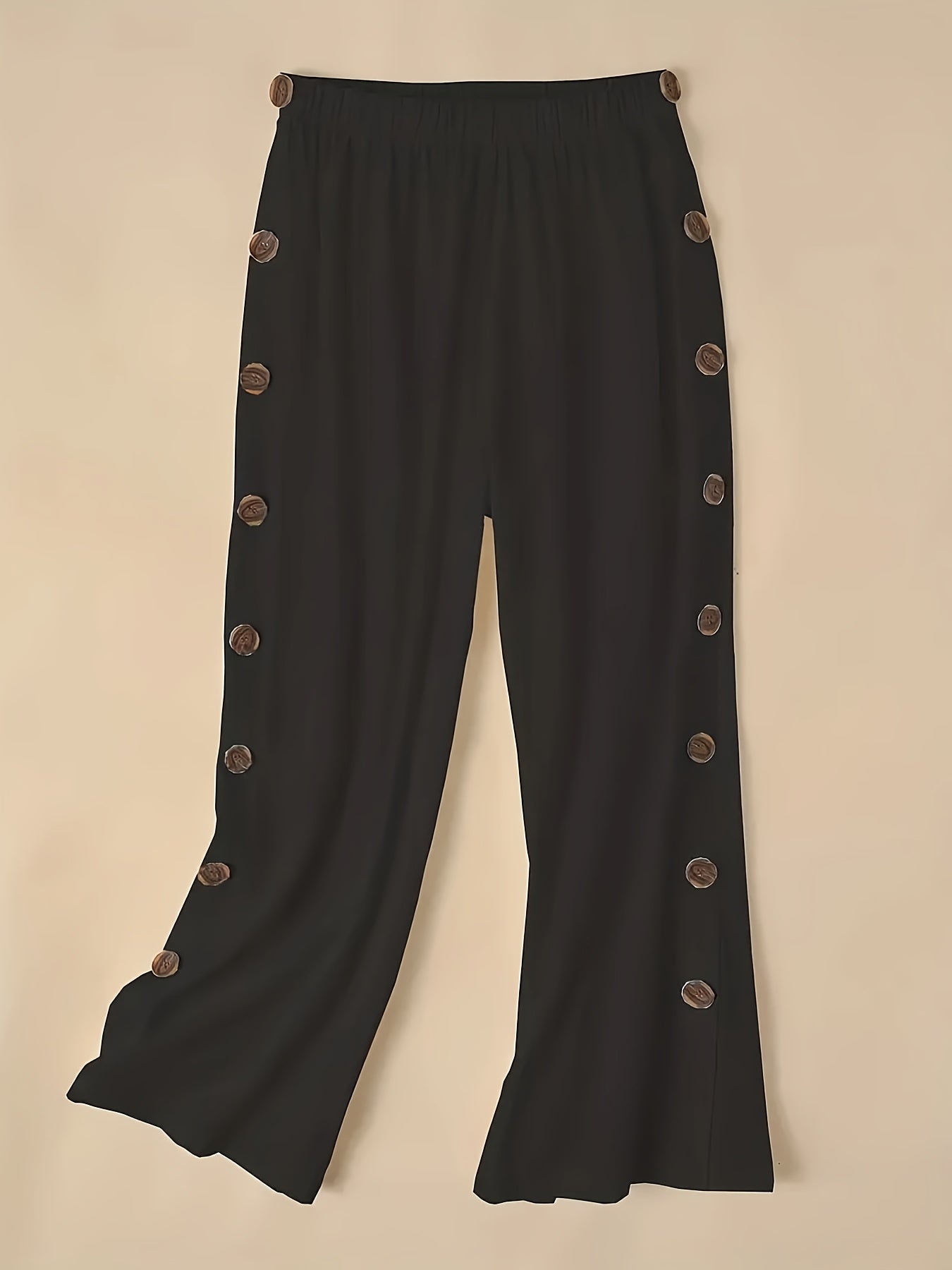 Solid Wide Leg Trousers Elastic High Rise Pants