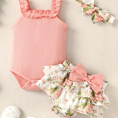 3pc Baby Girls Sleeveless Onesie & Floral Shorts Set