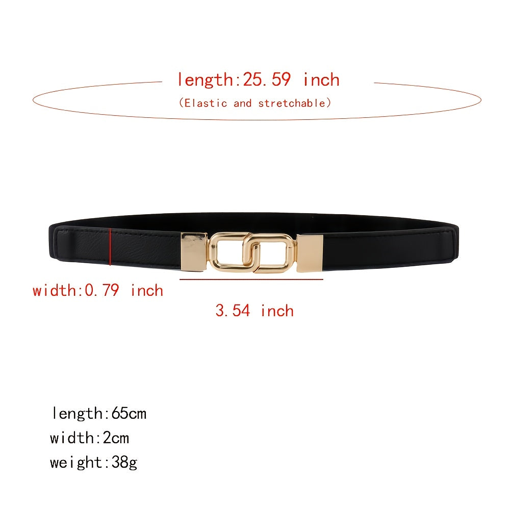 Women's Thin Belt Elastic Band with Metal Golden Buckle