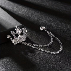 Rhinestone Crown Brooch Chain Tassel Suit Jewelry Collar Pin
