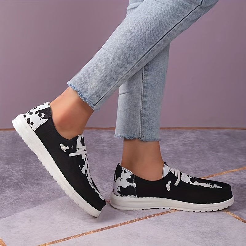 Women's Cow Pattern Canvas Shoes Casual Lace Up Outdoor Sneakers