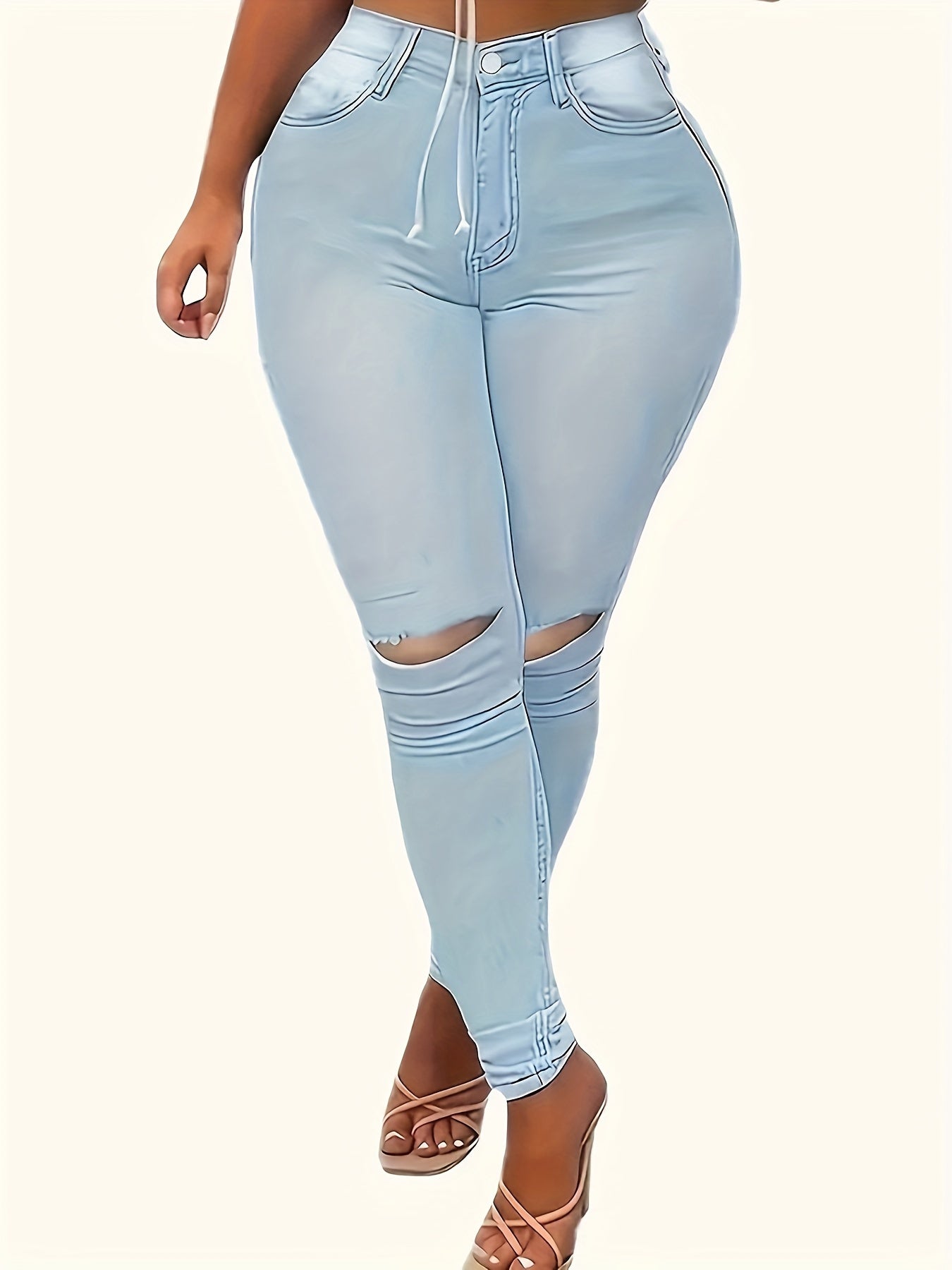 Women's Plus Washed Ripped High Stretch Skinny Jeans
